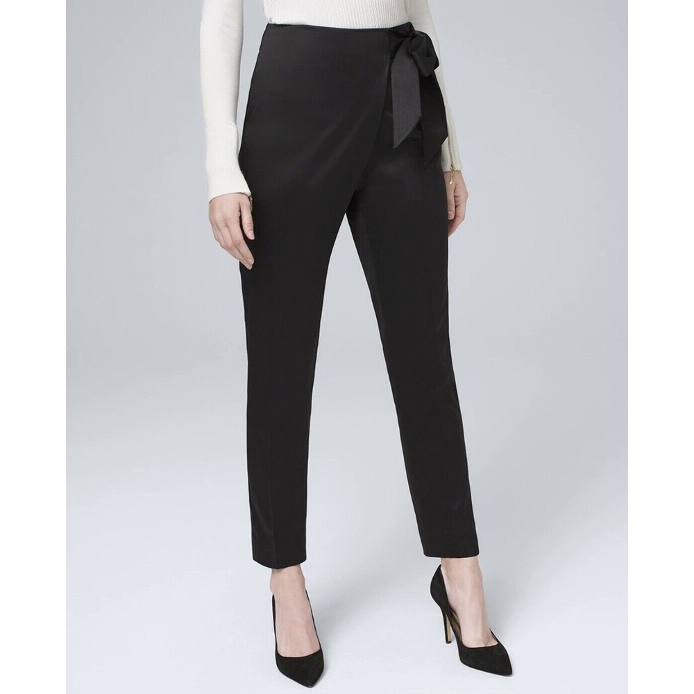 WHITE HOUSE BLACK MARKET Bow-Belt Satin Tapered Ankle Pants Size 8